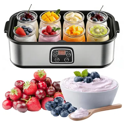 Joghurtbereiter mit 8 Glaspötten, 1400 ml, LED-Display, Timer