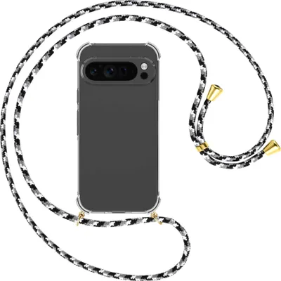 Produktbild von Handykette Backcover-Schutzhülle mit Band (Metall goldfarben) für Google Pixel 9 Pro XL (6.8'') - schwarz/grau/weiß