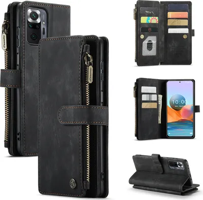 Produktbild von Redmi Note 10 Pro/Note 10 Pro Max Handyhülle, Reißverschluss Hülle Kunstleder Klapphülle Magnetverschluss Kartenfach Standfunktion Geldbörse Schutzhülle für Xiaomi Redmi Note 10 Pro/Note 10 Pro Max Schwarz