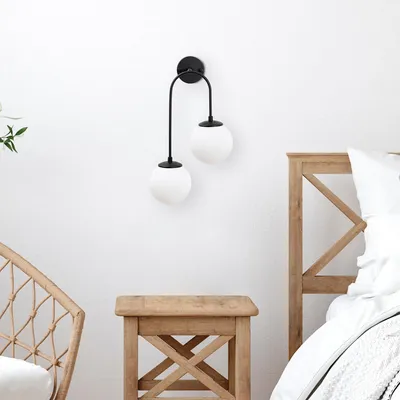 Produktbild von Opviq, Moderne Wandleuchte (55 cm), Schwarz-Weiß, Metallkörper, Glasabdeckung | IP20, 2 x E14 Max 15 W | Elegantes Design für Hotel & Zuhause, 30 x 24 cm.