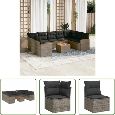 Produktbild von The Living Store 10-tlg. Garten-Sofagarnitur mit Kissen Grau Poly Rattan