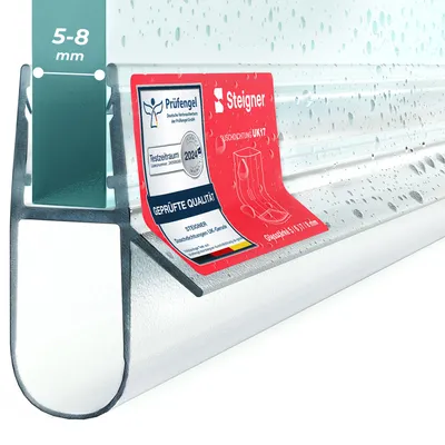 Produktbild von STEIGNER Duschtürdichtung UK17 60 cm (1 Stk.) Transparent - Dichtung gerade für Eckeinstieg Dusche oder Fünfeckdusche mit Duschtür 5-8 mm - Schutz gegen Auslaufen, Perfekte Passform, Einfache Montage