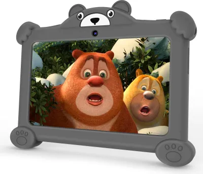 Obrázek produktu pro 7 palcový batolecí tablet pro děti Android 11 2GB RAM 32GB ROM Instalovaný dětský software, s ochranným pouzdrem ve tvaru šedého medvěda
