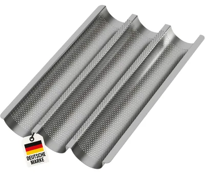 Produktbild von WELLGRO Baguette-Blech - für bis zu 3 Baguettes - Baguetteblech mit Antihaftbeschichtung - 38,5 x 28,5 x 4 cm
