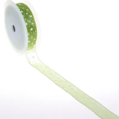 Immagine prodotto di Nastro di organza con stelle - verde - 25mm - 25m - 90165 60