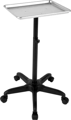 Zdjęcie produktu dla Wózek kosmetyczny – wózek salonowy – regulacja wysokości 70–110 cm – zdejmowany blat – metalowy – kompaktowy – srebrny