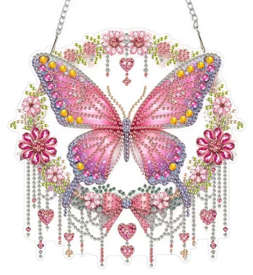 Immagine prodotto di Quadri con cristalli a forma di farfalla per finestre, decorazioni con ciondolo e catena, colore rosa
