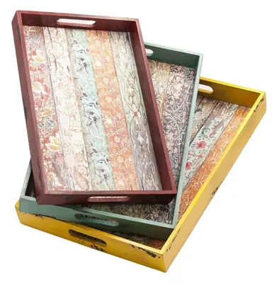Produktbild von Tablett aus MDF-Holz mit Muster, Set bestehend aus 3 Stück, 45X31H5 cm