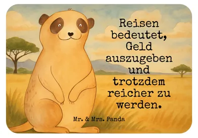 Produktbild von Mr. & Mrs. Panda Kühlschrankmagnet Erdmännchen Design - Weiß - Geschenk, Afrika, magnet, wandmagnet, holzmagnet, Weltreise, Spruch, Traveling, Pinnwandmagnet, Reisen