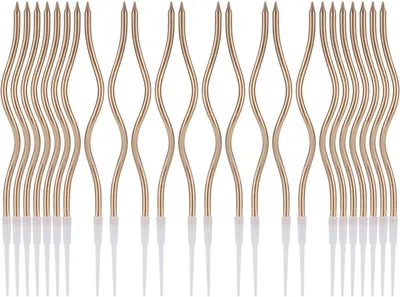 Immagine prodotto di 24 candeline metalliche per torte di compleanno, con supporti, a spirale, lunghe, adatte per torte di compleanno, sottili, ideali per feste di compleanno