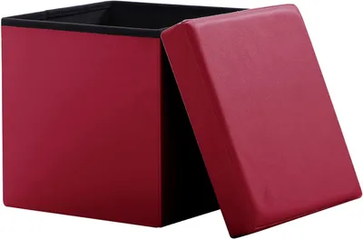 Produktbild von Theo&Cleo Sitzhocker Sitzbank Aufbewahrungsbox mit Stauraum Faltbarer Sitzwürfel Sitztruhe belastbar, Kunstleder,38cm,Rot