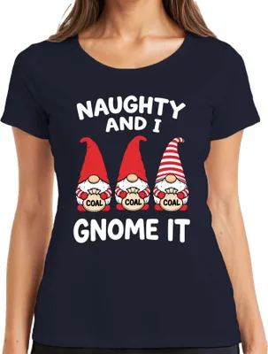Produktbild von Naughty And I Gnome It Weihnachtsgnom Wichtel Nikolaus Lustig Damen T-Shirt, Navy, S