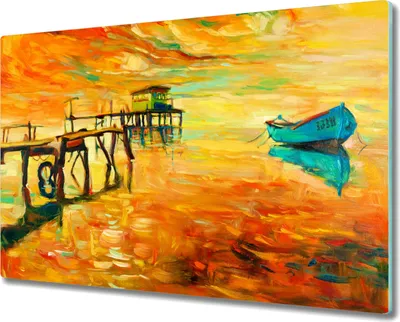 Produktbild von Coloray Schneidebrett Herdabdeckplatte 80x52 cm Kochplattenabdeckung Hackbrett Küchenbrett - Hafen Sonnenuntergang Himmel