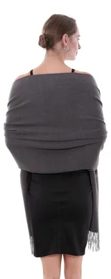 Immagine prodotto di Sciarpa Pashmina da donna, calda sciarpa invernale, elegante mantella, tessuto grigio, 200x70 cm