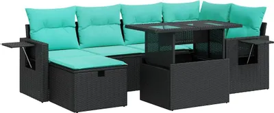 Produktbild von vidaXL 7-tlg. Garten-Sofagarnitur mit Kissen Grau Poly Rattan Akazie
