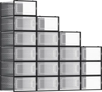 Produktbild von SONGMICS 18er Set Schuhboxen Aufbewahrungsboxen Größe 44 Schuh-Organizer schwarz
