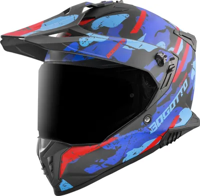 Image de Casque d'enduro Bogotto FG-601, fibre de verre, noir mat/rouge/bleu, taille L (59/60)