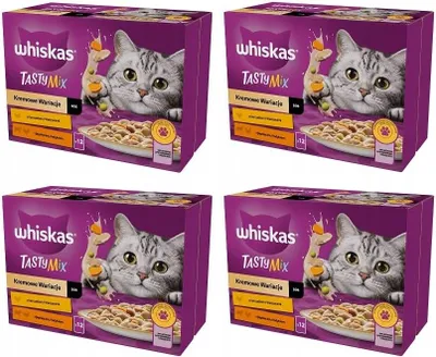 Produktbild von WHISKAS Adult 1+ Tasty Mix Cremige Variationen Katzennassfutter im Beutel mit Huhn, Lamm und Pute in Sauce 4 x 12 x 85 g Beutel im Karton
