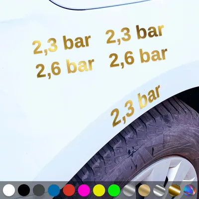 Produktbild von PantherPixel Luftdruck Aufkleber Reifenluftdruck BAR Reifendruck Sticker Auto Geschenkidee Farbe Chrom-Gold