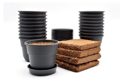 Produktbild von 20 Anzuchttöpfe mit Kokoserde Pflanztopf Ø 8 cm und Untersetzer aus robustem Kunststoff