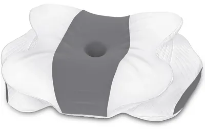 Image de Coussin cervical, mousse à mémoire de forme ergonomique, hauteur réglable, blanc et gris