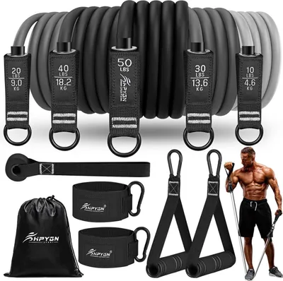 Zdjęcie produktu dla Zestaw opasek fitness 150 funtów 200 funtów 250 funtów Opaski oporowe 5 mocnych uchwytów Paski na kostki Kotwica do drzwi Plecak Domowa siłownia na zewnątrz