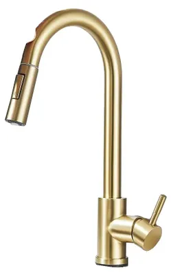 Immagine prodotto di Rubinetto da cucina, comando a sensore tattile, bocca estraibile, finitura oro spazzolato