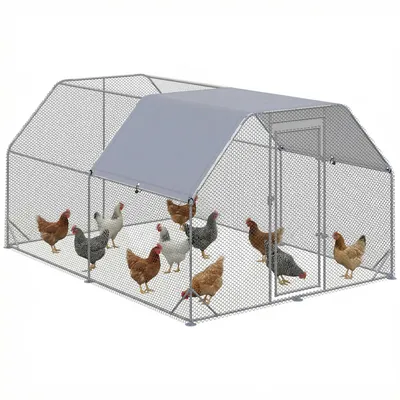 Productafbeelding van Kippenren, kippenhok, inloopren, afsluitbare deur, voor 10-12 kippen, 280 cm x 380 cm x 195 cm, grijs