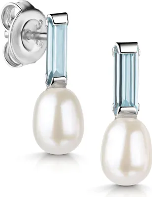 Produktbild von Ohrringe Ohrstecker 925 Sterling Silber vergoldet Süßwasserzuchtperle mit Kristallstein in verschiedenen Farben Farbe - Blau