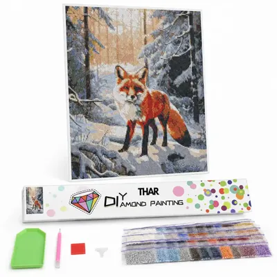 Imagen del producto de THAR, Kit completo para pintura con diamantes, "Zorros en el bosque invernal", 40 x 50 cm