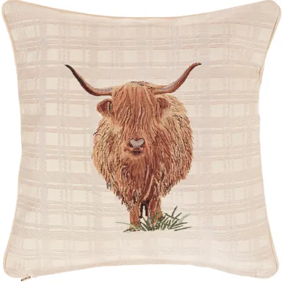 Kissenbezug Highland Kuh, gewebt, 45x45 cm, Beige