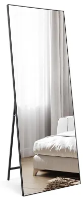 Ganzkörperspiegel 165 x 60 cm, schwarzer Rahmen, Stand- oder Wandmontage