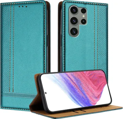 Image de Etui pour Samsung Galaxy S23 Ultra étui en cuir avec fonction stand vert