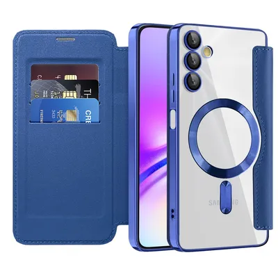 Immagine prodotto di Custodia per Samsung Galaxy A05S compatibile con MagSafe, custodia trasparente con portacarte, custodia in pelle con protezione per fotocamera blu