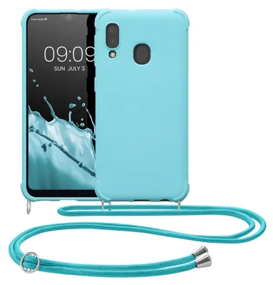 Produktbild von kwmobile Necklace Case kompatibel mit Samsung Galaxy A20e Hülle - Cover mit Kordel zum Umhängen - Silikon Schutzhülle Hellblau