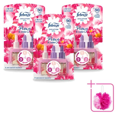 Productafbeelding van 3 x Febreze 3Volution navulling - Pioenroos & Cederhout - Voordeelverpakking - 3 stuks