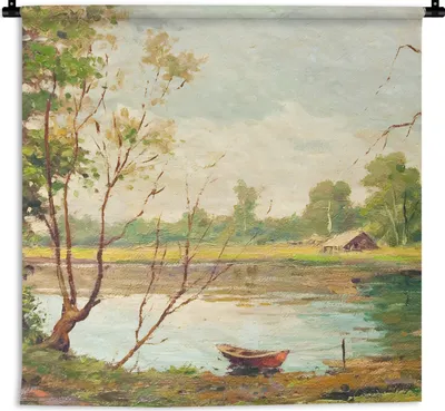 Produktbild von MuchoWow® Wandteppich Wandbehang Boot - Sommer - Ölfarbe 60x60 cm Tapisserie Dekoration Wandtuch - Dekorationen - Wand Decke