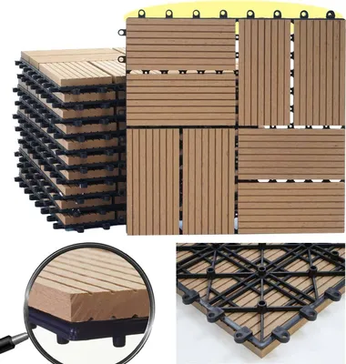 Immagine prodotto di Piastrella WPC per pavimento Rodano, aspetto legno balcone/terrazzo, 11x ogni 30x30cm = 1mq ~ Premium, quadrotti in teak