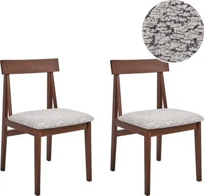 Produktbild von BELIANI Esszimmerstuhl 2er Set Dunkelbraun Holz mit Grauer Bouclé-Sitzfläche mit Lehne Ohne Armlehnen Retro Design Teddy-Optik Holzstuhl