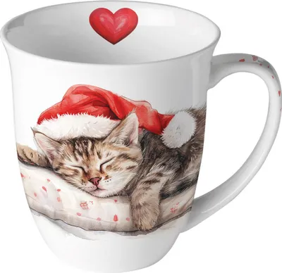 Produktbild von Tasse aus Porzellan Dreaming about X-Mas - Träumende Weihnachtskatze 0,4L, Höhe 10,5cm