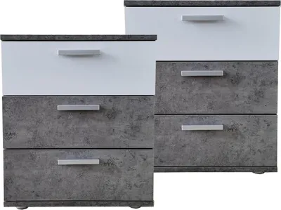 Produktbild von Nachtkommode 3 Schubladen Nina Beton Weiß 2er-Set