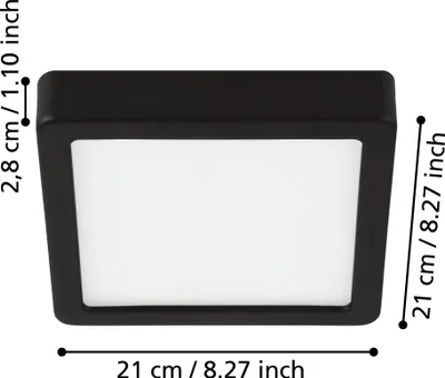 Zdjęcie produktu dla Eglo LED lampa sufitowa natynkowa panel Fueva 5 czarny 21x21cm 16,5W 2000lm biały neutralny 4000K