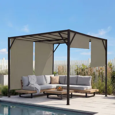 Zdjęcie produktu dla Pergola Baia, zadaszenie patio pawilonu ogrodowego, solidna stalowa rama 6 cm + rozsuwany dach taupe ~ 3x3m
