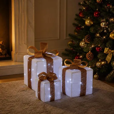 Produktbild von vidaXL Beleuchtete Weihnachtsgeschenkbox 3 stk. 64 LEDs Kaltweiß