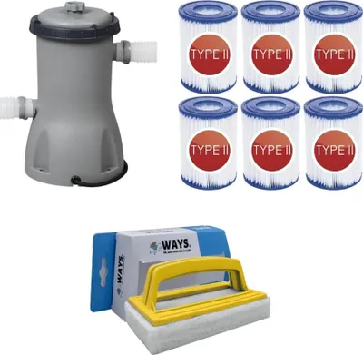 Produktbild von WAYS - Poolpflege - Filterpumpe 3028 L/u & 6 Filter Typ II & WAYS Scheuerbürste