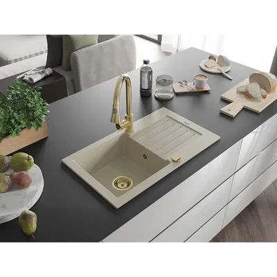 Produktbild von Mexen Pablo 1 Becken-Granitspüle mit Abtropffläche und Mischbatterie Elia, Beige - 6510-69-670101-50