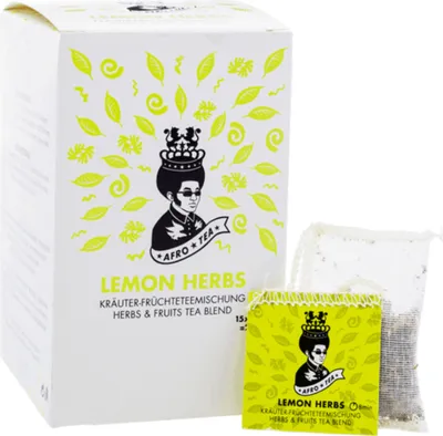 Produktbild von AFRO TEA Lemon Herbs Früchte & Kräuter Tee Mischung - Premium Tee 15 Stück - 15 handgenähte Teebeutel mit Minze von AFRO COFFEE