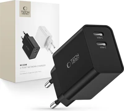 Obrázok produktu pre Sieťová nabíjačka Tech-Protect C35W 2x USB-C PD 35W - čierna