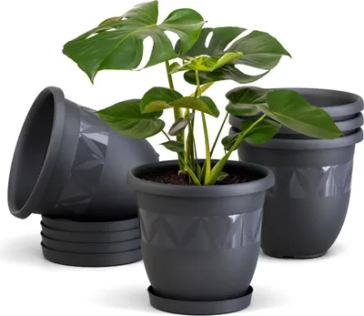 Produktbild von Plastard Blumentopf 5er Set Ø18 cm mit Untersetzer Anthrazit - Pflanzkübel