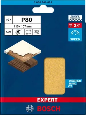 Image de Abrasif rectangle C470 Expert BOSCH 115x107mm Grain 80 - 10 feuilles - 2608900892